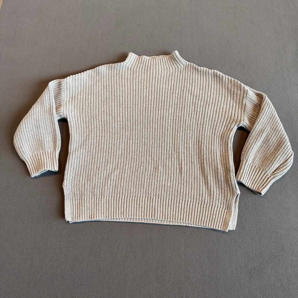 Cupcakes and Cashmere Ribbed Knit Mock Neck Cotton Sweater Gray Size M